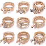 3Pcs/Set Owl Crystal Heart Bracelet & Bracelet Gold/Silverized Elephant Anchor Pendant Female Rhinestone Bracelet gift