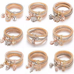 3Pcs/Set Owl Crystal Heart Bracelet & Bracelet Gold/Silverized Elephant Anchor Pendant Female Rhinestone Bracelet gift