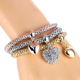 3Pcs/Set Owl Crystal Heart Bracelet & Bracelet Gold/Silverized Elephant Anchor Pendant Female Rhinestone Bracelet gift