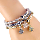 3Pcs/Set Owl Crystal Heart Bracelet & Bracelet Gold/Silverized Elephant Anchor Pendant Female Rhinestone Bracelet gift