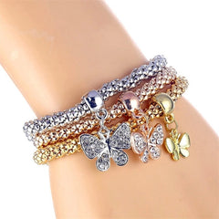 3Pcs/Set Owl Crystal Heart Bracelet & Bracelet Gold/Silverized Elephant Anchor Pendant Female Rhinestone Bracelet gift