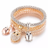 3Pcs/Set Owl Crystal Heart Bracelet & Bracelet Gold/Silverized Elephant Anchor Pendant Female Rhinestone Bracelet gift