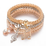 3Pcs/Set Owl Crystal Heart Bracelet & Bracelet Gold/Silverized Elephant Anchor Pendant Female Rhinestone Bracelet gift