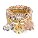 3Pcs/Set Owl Crystal Heart Bracelet & Bracelet Gold/Silverized Elephant Anchor Pendant Female Rhinestone Bracelet gift